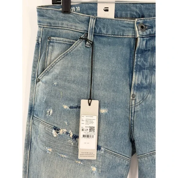G-Star Raw 5620 3D Skinny Mens Distressed Jeans W33 L34 Bright Saigon Blue NEW